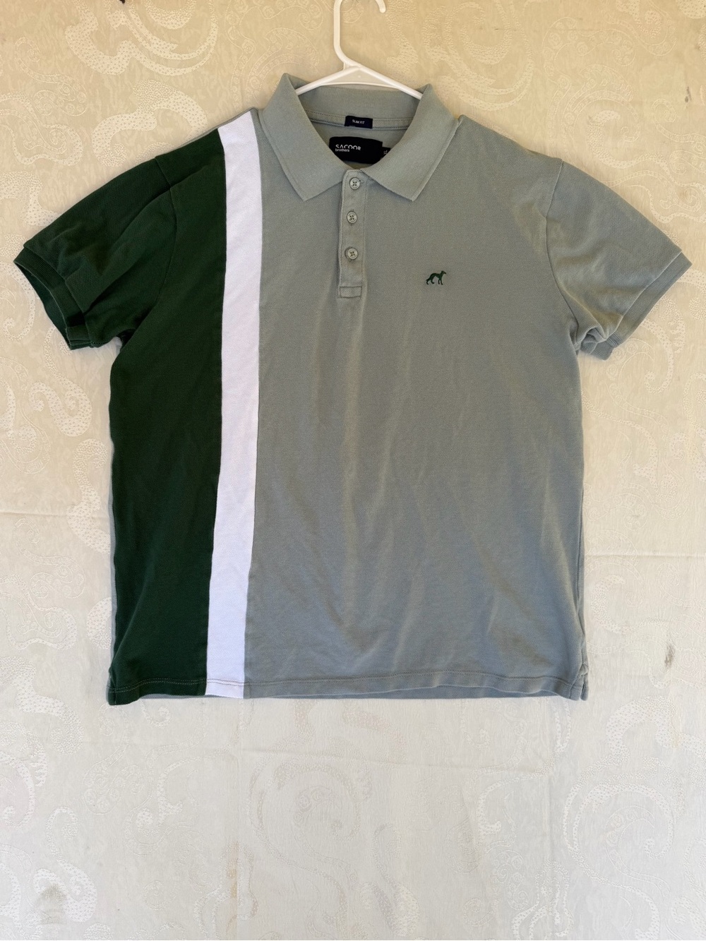 Sacoor Brother Men's Two-Tone Polo with Green Stripe - Lacoste Style